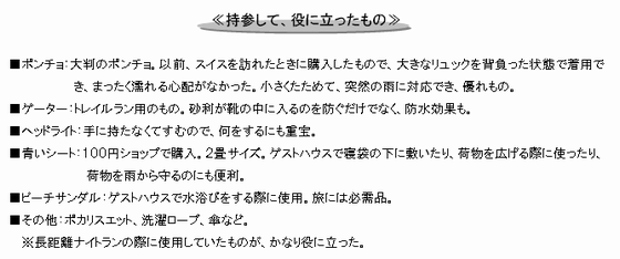 持参して役に立ったもの